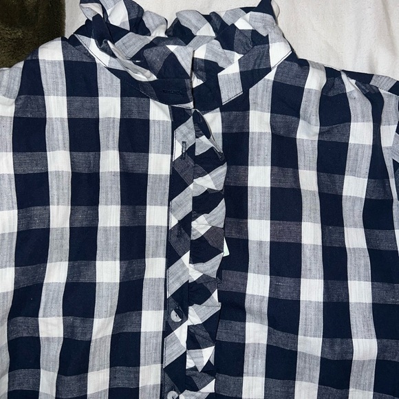 NWT Tuckernuck Linen Blend Tate Dress Navy Check (Ruffle Neck) - Picture 6 of 7